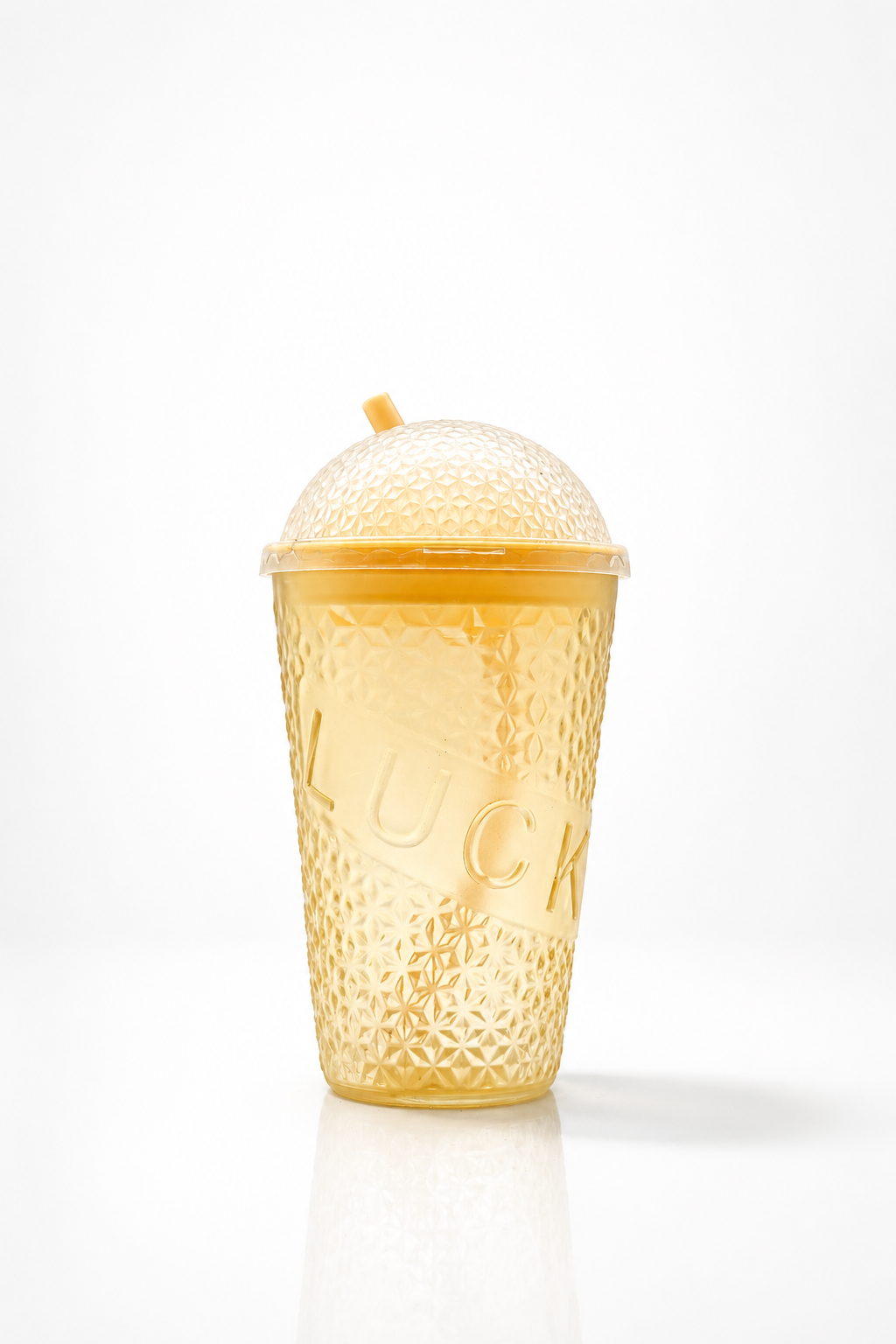 Yellow Embossed Plastic Sipper Cup with Dome Lid & Straw